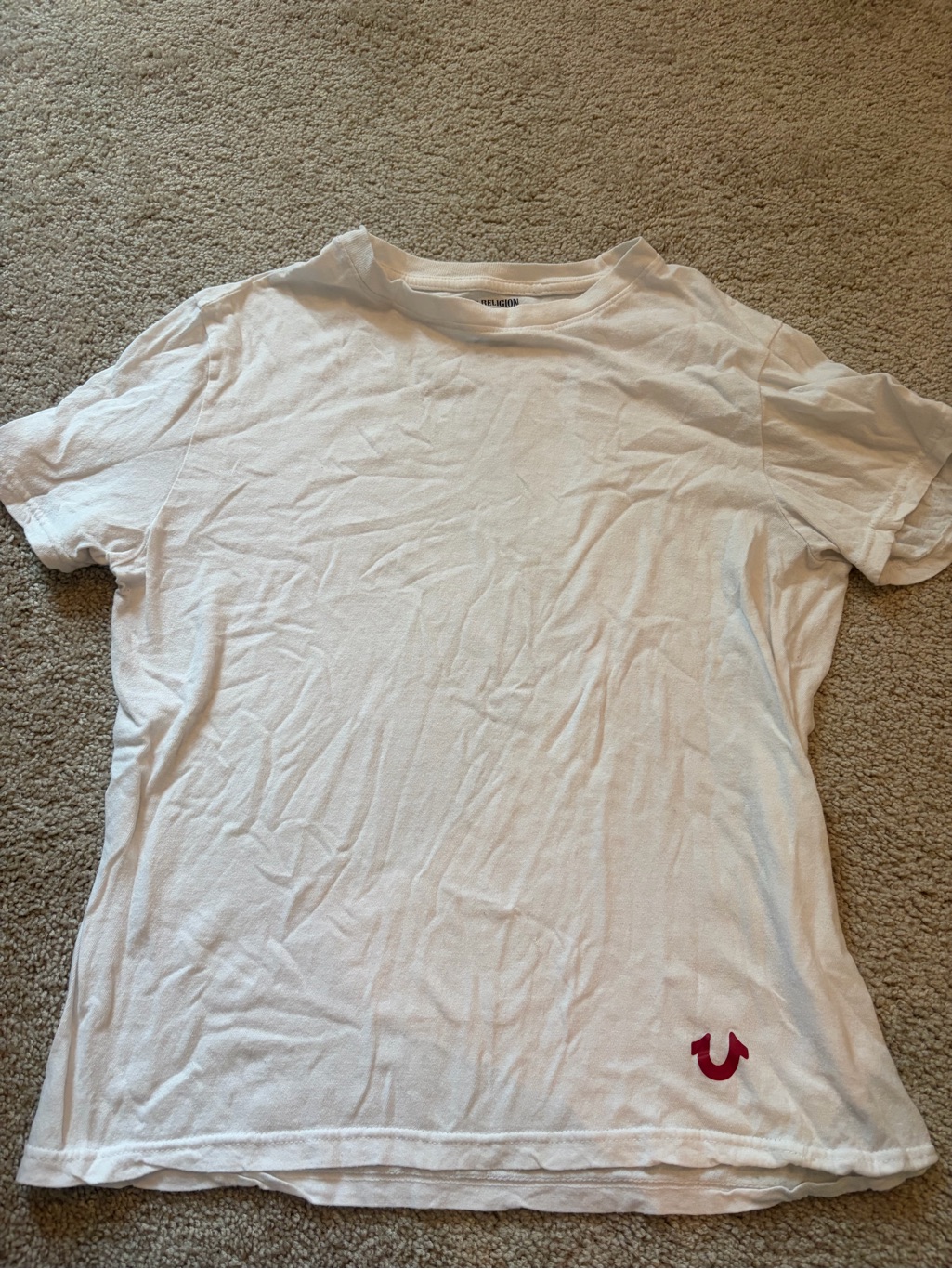 True Religion Men’s White Short Sleeve Tee With Small Red Logo